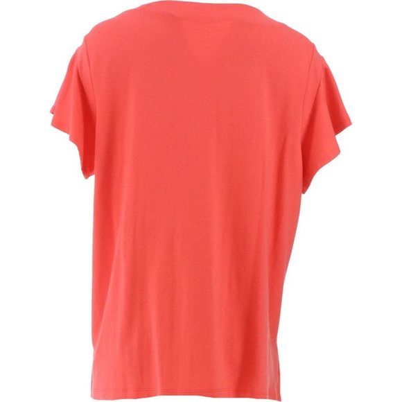 NWT LANDS' END SHORT SLEEVE RUFFLE TEE SHIRT LIGHT CHERRY (CORAL) SMALL - Picture 5 of 11